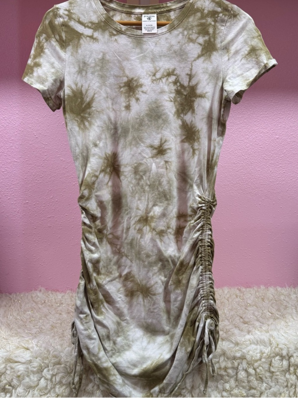 PINK Victoria's Secret Olive & Cream Tie-Dye Tee Dress